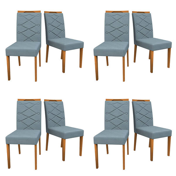 Kit 08 Cadeiras De Jantar Lais Animalle Azul Wd26 Pés Ypê - D