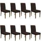 Kit 08 Cadeiras De Jantar Lais Veludo Café Lo02 Pés Imbuia -