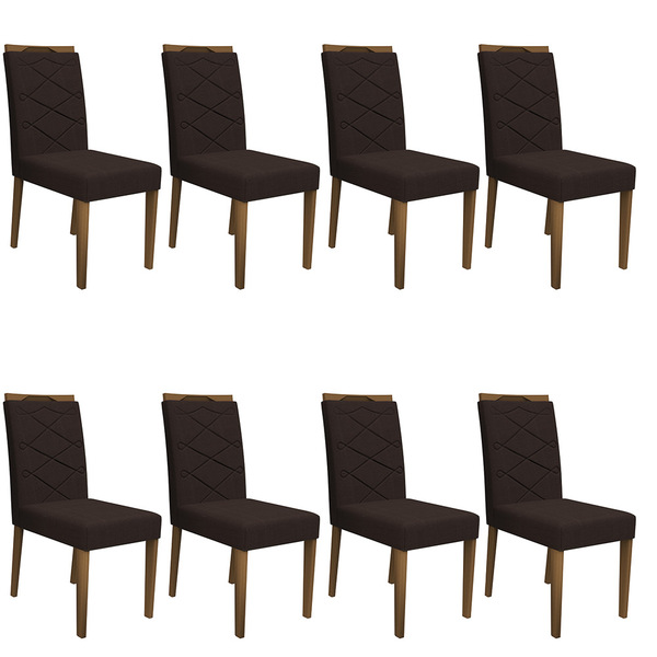 Kit 08 Cadeiras De Jantar Lais Veludo Café Lo02 Pés Imbuia -