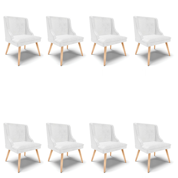 Kit 08 Cadeiras De Jantar Liz Corano Branco Pés Palito Natura