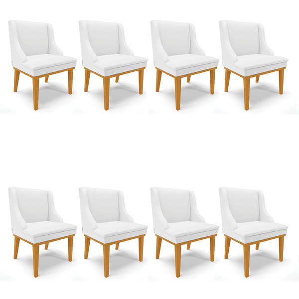Kit 08 Cadeiras De Jantar Liz Corino Branco Base Fixa Madeira