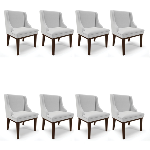 Kit 08 Cadeiras De Jantar Liz Linho Base Fixa Madeira Tabaco