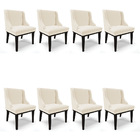 Kit 08 Cadeiras De Jantar Liz Linho Bege A19 Base Fixa Madeir