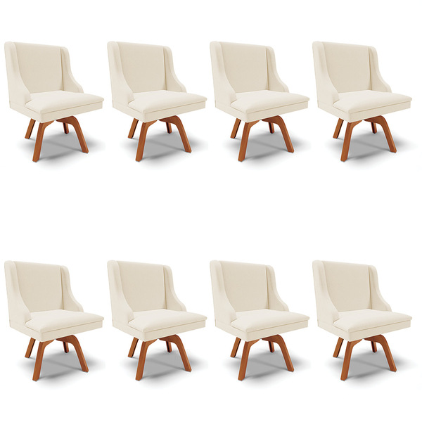 Kit 08 Cadeiras De Jantar Liz Linho Palha A32 Base Giratória