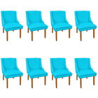 Kit 08 Cadeiras De Jantar Liz Suede Azul Turquesa Pés Palito