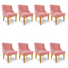 Kit 08 Cadeiras De Jantar Liz Suede Base Fixa Madeira Castanh