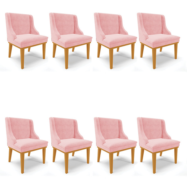 Kit 08 Cadeiras De Jantar Liz Suede Base Fixa Madeira Castanh