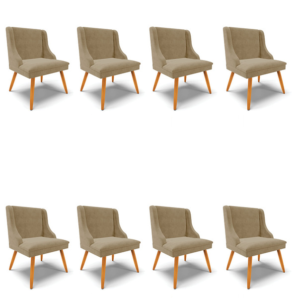 Kit 08 Cadeiras De Jantar Liz Suede Pes Palito Castanho D03 -