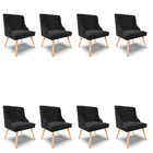 Kit 08 Cadeiras De Jantar Liz Suede Preto Pés Palito Natural