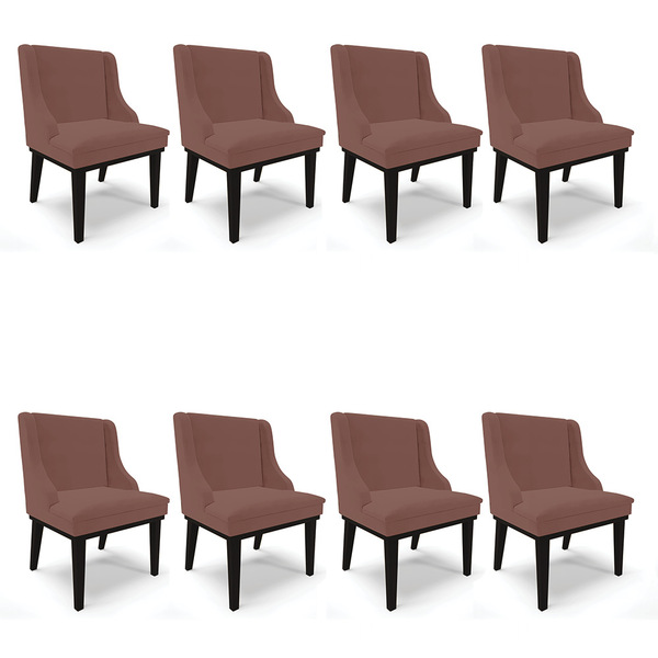 Kit 08 Cadeiras De Jantar Liz Veludo Base Fixa Madeira Preto