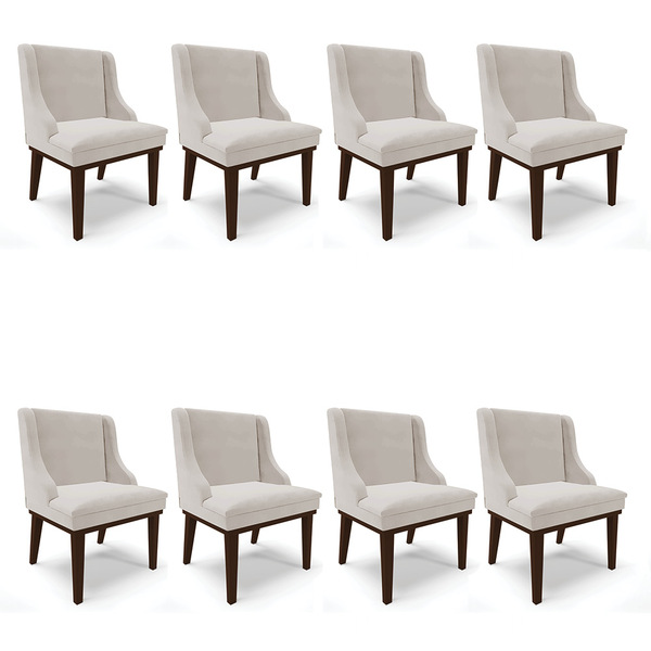 Kit 08 Cadeiras De Jantar Liz Veludo Cinza Base Fixa Madeira