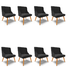 Kit 08 Cadeiras De Jantar Liz Veludo Preto Pés Palito Castanh