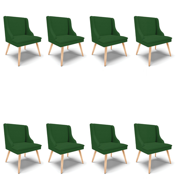 Kit 08 Cadeiras De Jantar Liz Veludo Verde A136 Pés Palito Na