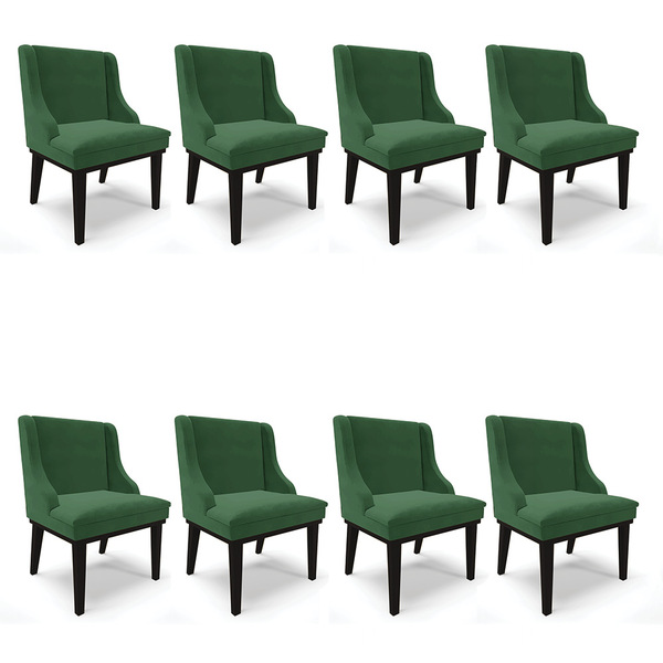 Kit 08 Cadeiras De Jantar Liz Veludo Verde Base Fixa Madeira