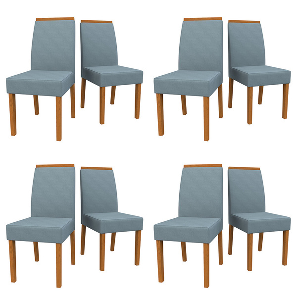 Kit 08 Cadeiras De Jantar Mayte Animalle Azul Wd26 Pés Ypê -