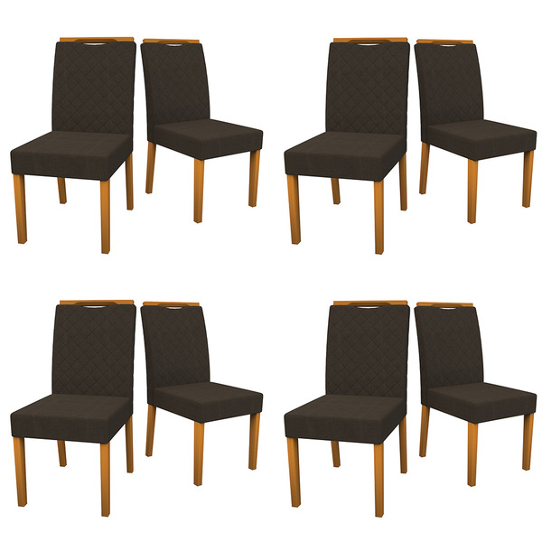Kit 08 Cadeiras De Jantar Nayla Veludo Café Lo02 Pés Ypê - D'