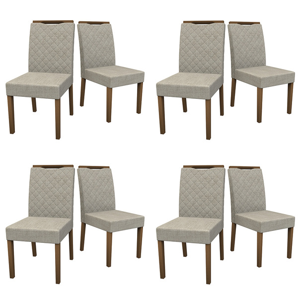Kit 08 Cadeiras De Jantar Nayla Veludo Linho Tl13 Pés Amêndoa