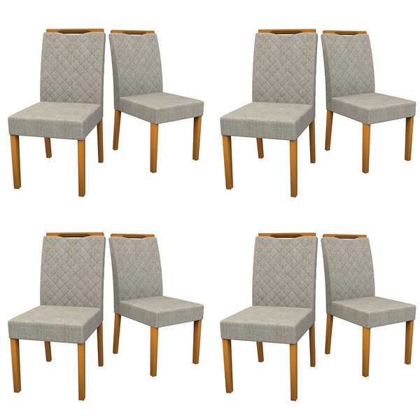 Kit 08 Cadeiras De Jantar Nayla Veludo Linho Tl13 Pés Ypê - D