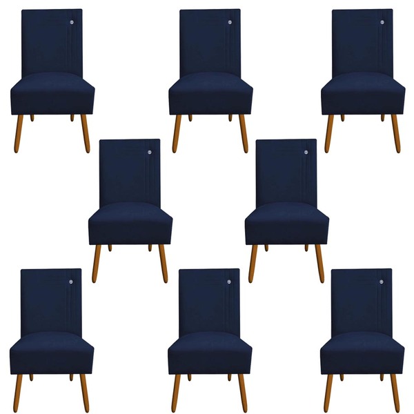 Kit 08 Cadeiras De Jantar Sevilha Pés Palito Suede Azul Marin