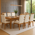 Kit 08 Cadeiras Iris Veludo Bege Com Base De Madeira Ipê N01