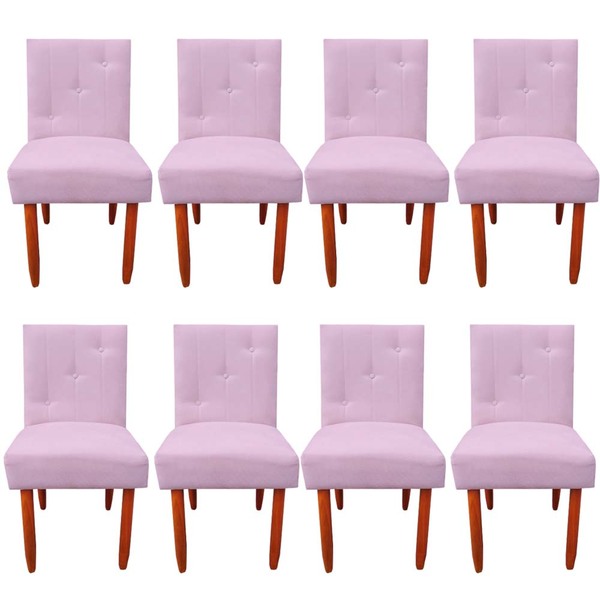 Kit 08 Cadeiras Jantar Madrid Pés Palito Sued Rosa Bebê - D'c