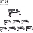 Kit 08 Cadeiras Longarinas Plásticas 03 Lugares – Cor Preta –