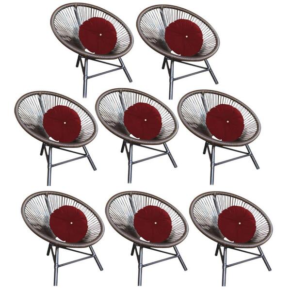 Kit 08 Poltrona Cadeira Jardim Varanda Corino Vermelho