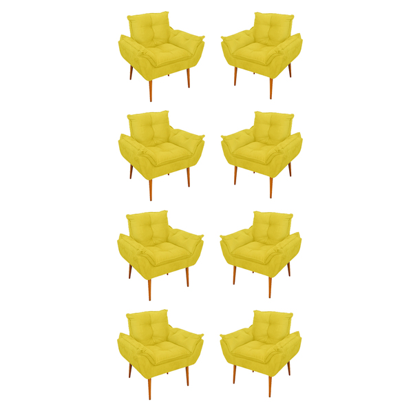 Kit 08 Poltronas Opala Decorativas Sala De Estar Suede Amarelo