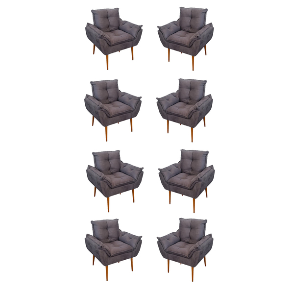 Kit 08 Poltronas Opala Decorativas Sala De Estar Suede Cinza