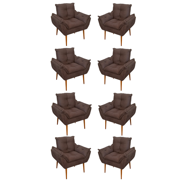 Kit 08 Poltronas Opala Decorativas Sala De Estar Suede Marrom