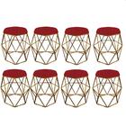 Kit 08 Puff Banqueta Aramado Luna Hexágono Base Dourado Corin