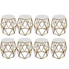 Kit 08 Puff Banqueta Aramado Luna Hexágono Base Dourado Corin