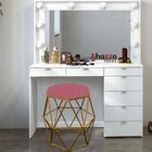 Kit 08 Puff Banqueta Aramado Luna Hexágono Base Dourado Suede