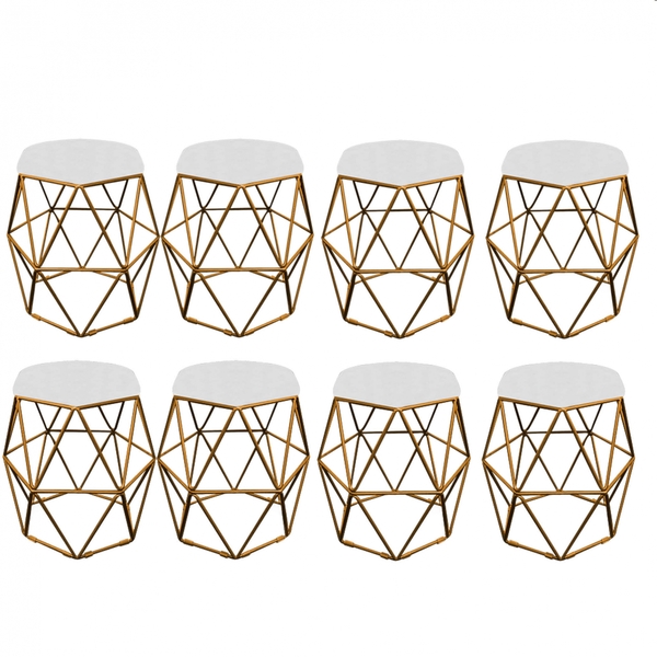 Kit 08 Puff Banqueta Aramado Luna Para Penteadeira Hexágono B