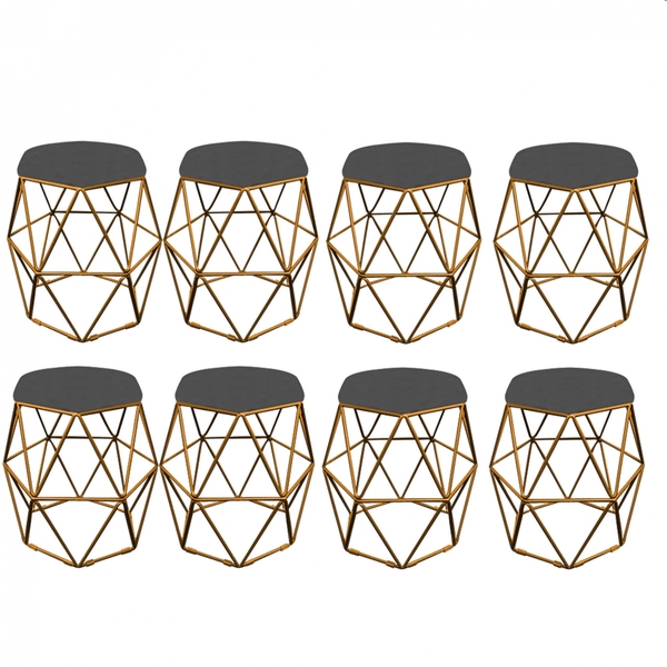 Kit 08 Puff Banqueta Aramado Luna Para Penteadeira Hexágono B