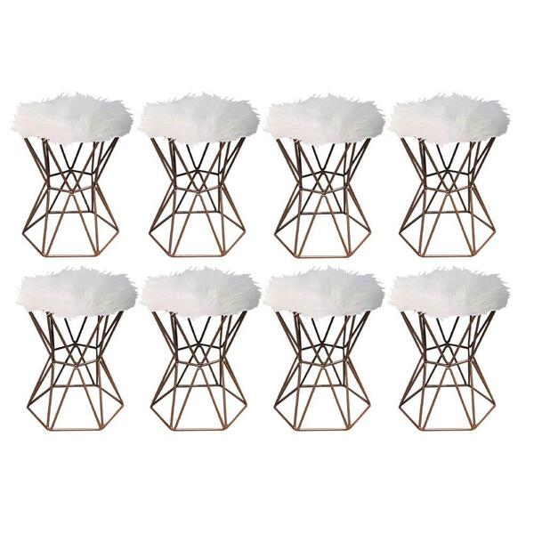 Kit 08 Puff Banqueta Louis Aramado Hexágono Bronze Pelúcia Br