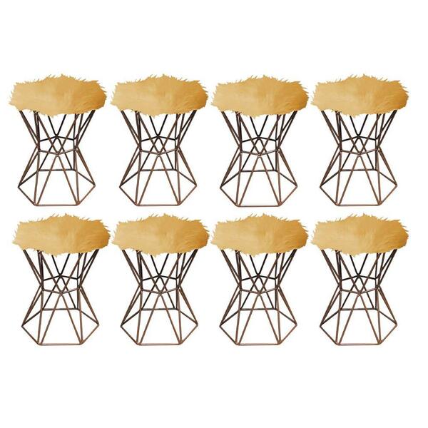 Kit 08 Puff Banqueta Louis Aramado Hexágono Bronze Pelúcia Do