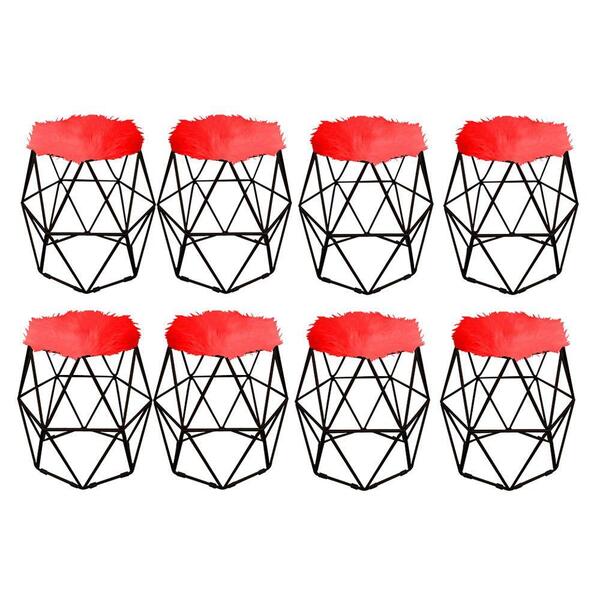 Kit 08 Puff Banqueta Luna Aramado Hexágono Preto Pelúcia Verm