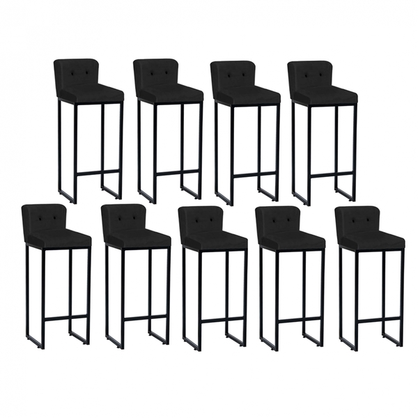 Kit 09 Banqueta Alta C/ Encosto Lucca Industrial Cozinha Balc