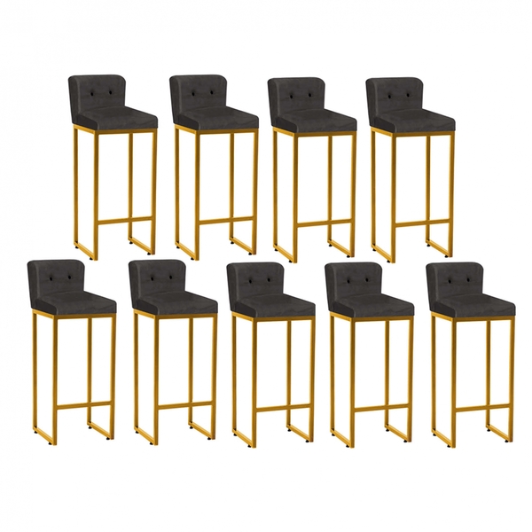 Kit 09 Banqueta Alta C/ Encosto Lucca Industrial Cozinha Ferr