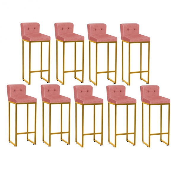 Kit 09 Banqueta Alta Com Encosto Lucca Industrial Cozinha Bal