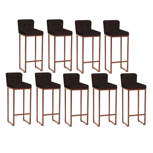 Kit 09 Banqueta Alta Com Encosto Lucca Industrial Cozinha Bal