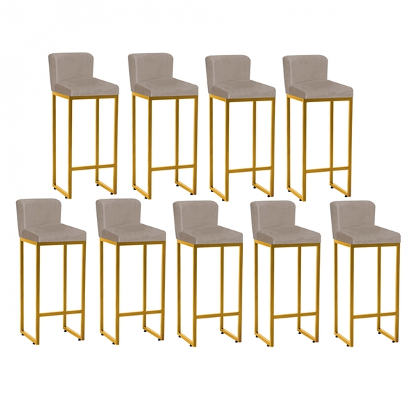 Kit 09 Banqueta Alta Com Encosto Lucca Industrial Cozinha Bal