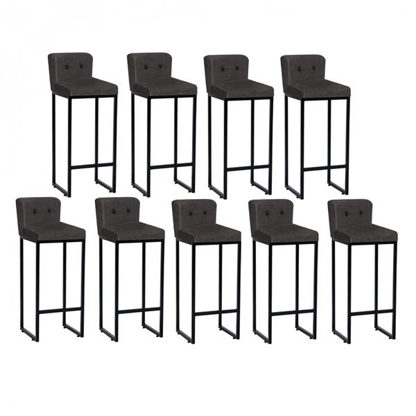 Kit 09 Banqueta Alta Com Encosto Lucca Industrial Cozinha Bal