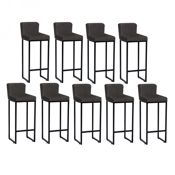 Kit 09 Banqueta Alta Com Encosto Lucca Industrial Cozinha Bal