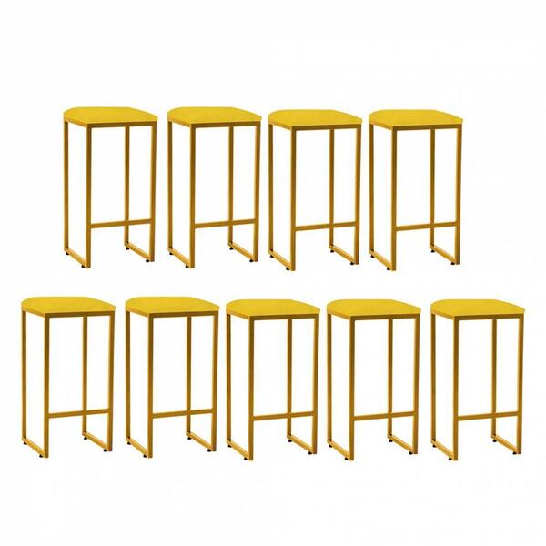 Kit 09 Banqueta Alta Industrial Balcão Bistrô Ferro Dourado