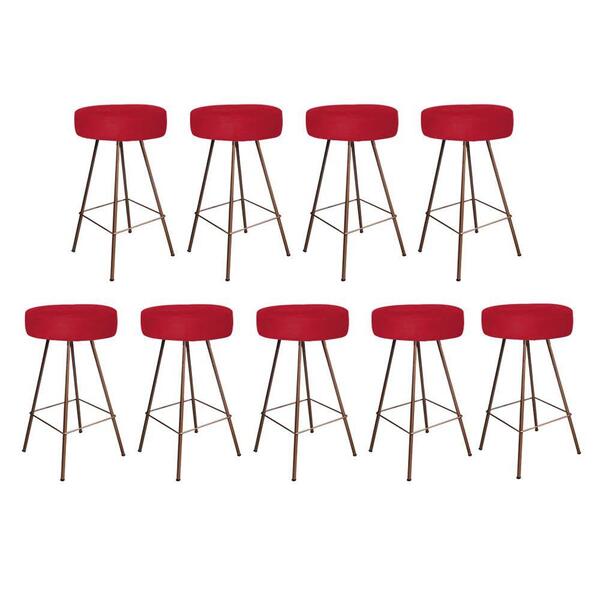 Kit 09 Banqueta Alta Laisa Bronze Corino Vermelho