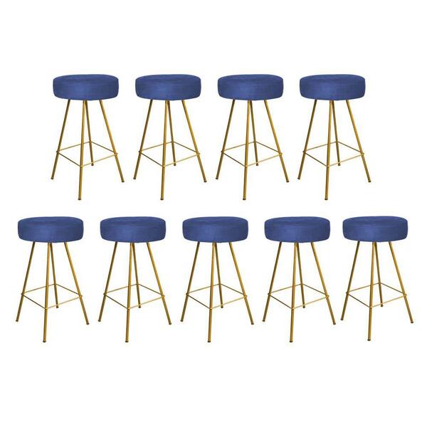 Kit 09 Banqueta Alta Laisa Dourado Suede Azul Marinho