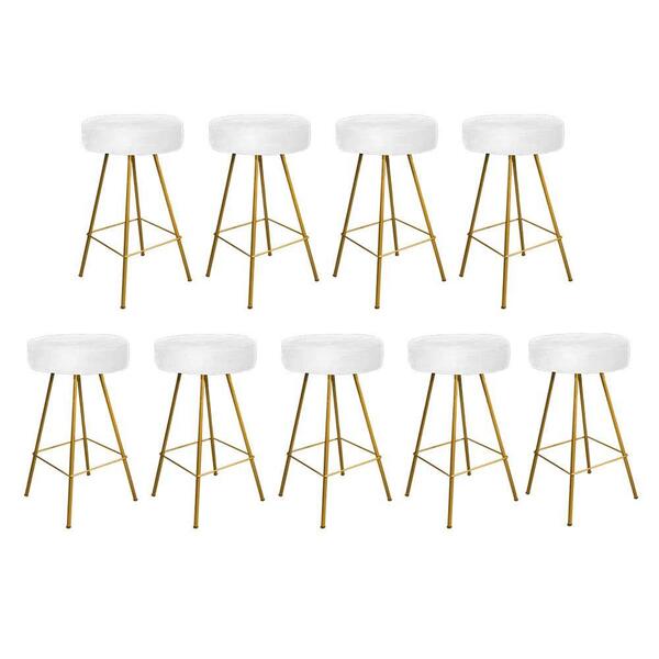 Kit 09 Banqueta Alta Laisa Dourado Suede Branco