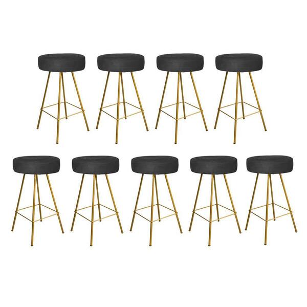 Kit 09 Banqueta Alta Laisa Dourado Suede Preto